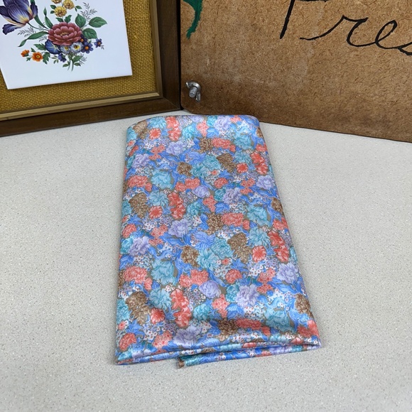 Vintage Fabric Material Textiles Floral Stretchy Peach Blue Brown 58 x 40 Inches - Picture 1 of 4
